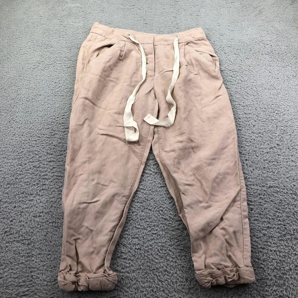 Aritzia Wilfred Pants Womens 4 Pink Linen Jogger Tapered Cuffed Drawstring